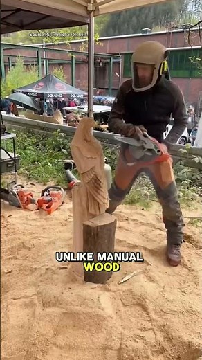 Making an eagle statue from a tree trunk