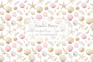 Watercolor Seashells Pattern - Ocean Beach Seamless Digital Paper - Summer Coastal Clipart - Instant Download - Commercial Use - Etsy