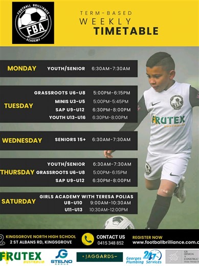 Girls Academy Session Timetable - January 31st