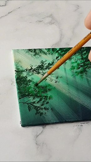 Forest Sunshine Acrylic Painting Idea for Beginners
