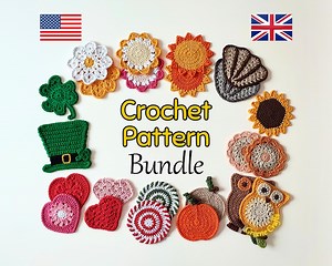 Crochet Pattern Bundle: 13 Coaster Designs – Flowers, Hearts, Owl, Sun, Shamrock, Pumpkin & More - Etsy