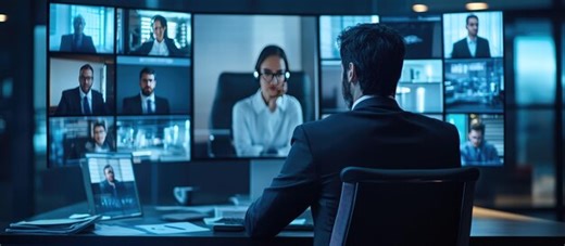 Businessman on video conference in a modern office | Premium AI-generated image