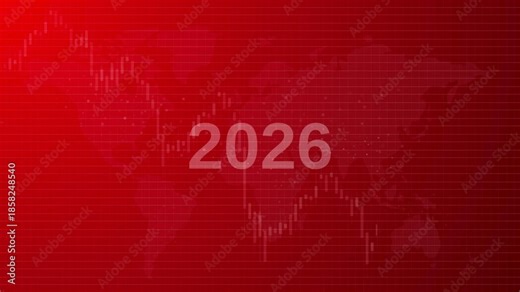 2026 stock market crash and financial crisis concept with falling candlestick chart red world map background showing economic recession
