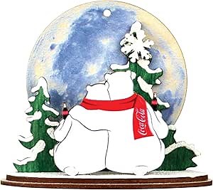 Coca-Cola Polar Bear Moon Watch Wooden Ornament for Christmas Tree