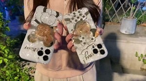 Cartoon Case for iPhone 7/8/SE 4.7" with HD Screen Protector, Mickey Mouse with Quicksand Cell Phone Holder Strap Soft TPU Shockproof Protective for Girls Women