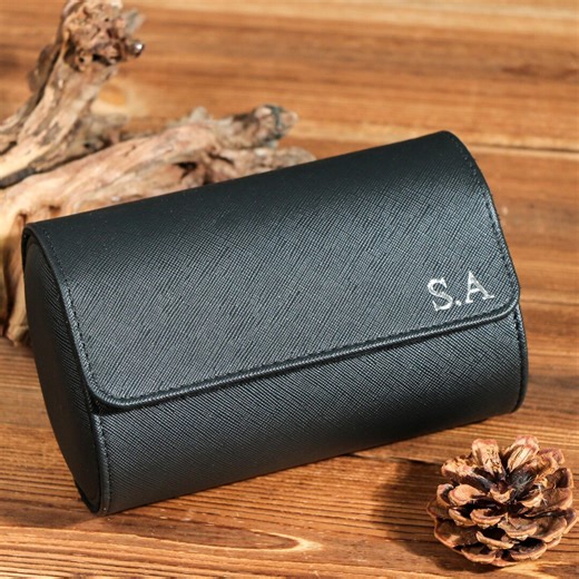 Personalized Leather Watch Box, Black Leather Watch Case, Watch Roll for 3 Watches, Wedding Groomsmen Gifts, Watch Travel Case, Valentine - Etsy