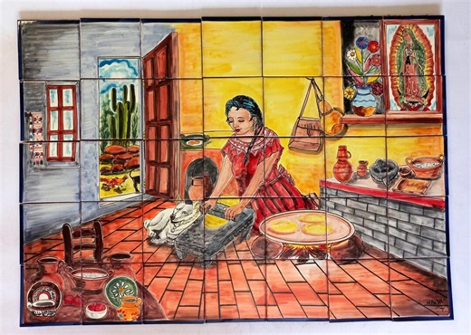 30" CERAMIC TILE MURAL Mexican Talavera Mosaic Hand Painted Clay Backsplash - Etsy