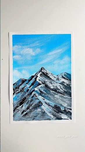 Easy Acrylic Mountain Tutorial💙 how to paint mountain landscape in acrylics using three colors