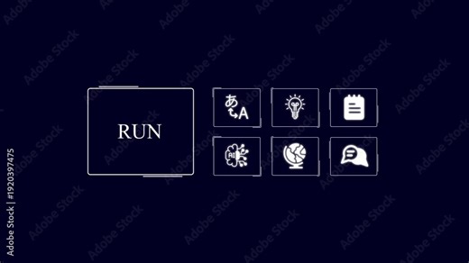 Business and symbols on dark background with R U N command business symbols run command workflow productivity