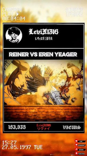 Eren Yeager vs reiner braun #erenyeager #aot #aot #attackontitan #reiner