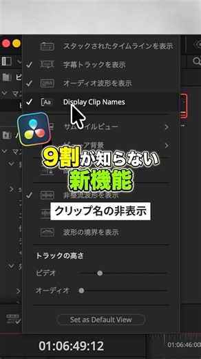 邪魔なクリップ名を一瞬で消す設定！【DaVinci Resolve21】