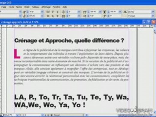 Adobe InDesign CS3 : Crénage et approche