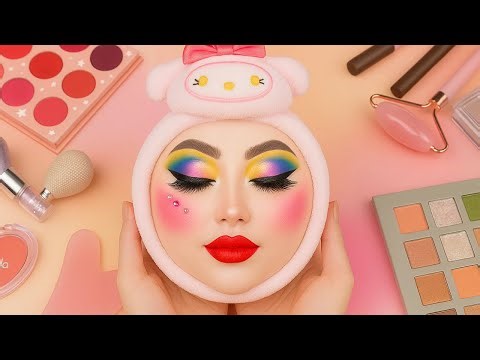 ASMR Makeup Rainbow Cut Crease 🌈 Bold Lashes & Cherry Lips | Glow Lab