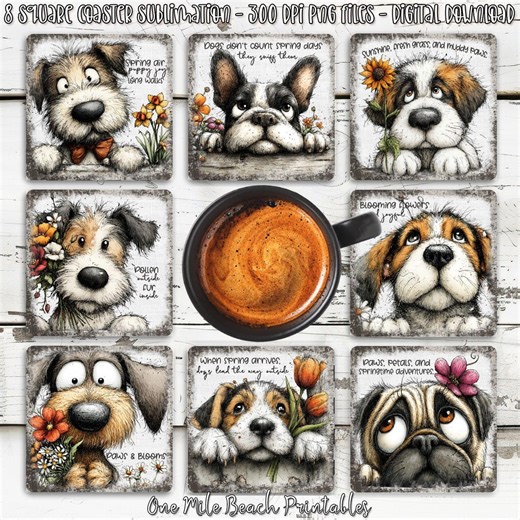 Funny Peeking Dog Coaster Sublimation Designs, Pet Lover Gift (PNG Digital Download 4x4 Inches) - Etsy