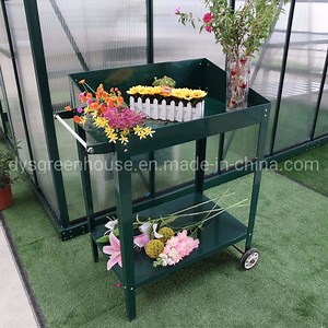 [Hot Item] Two-Wheels Flowers Potting Bench, Stainless Bolt & Nuts Versatile Steel Pot Bench Staging Table