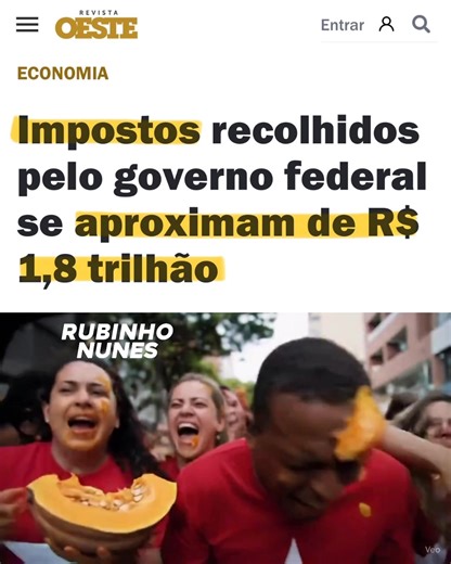 759K views · 22K reactions |  R$ 1,8 TRILHÃO em impostos! O governo cobra como Noruega, faz o povo viver com custo da Suíça, entrega serviços do Camboja e censura igual à China. Resumo: o brasileiro banca o luxo da esquerda e ainda pode ir preso se reclamar. | Rubinho Nunes | Facebook