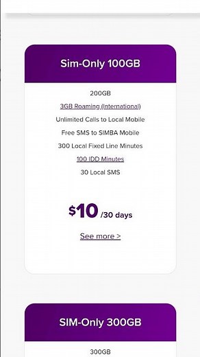 Simba Telecom update it's mobile plans with larger data roam and the cheapest senior plan at $5
