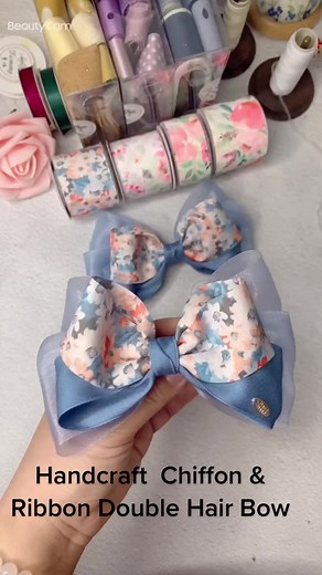 Handcrafted Chiffon & Ribbon Double Hair Bow