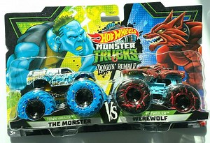 Hot Wheels Monster Trucks Roarin' Rumble Town Hauler The Monster vs Hotweiler Werewolf 2-Pack