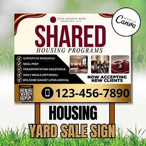 Shared Housing Yard Sign Template | Affordable & Transitional Housing Sign | Reentry, Room Rental Community Housing Canva Design - Etsy
