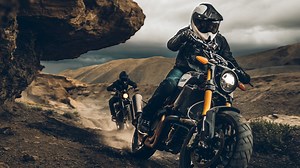 Pure escapism: insanely talented stunt riders Rob Carpenter (on a modified Harley Sportster 1200) and Tony Carbajal (Indian FTR 1200) tear up the desert in style. | Bike EXIF