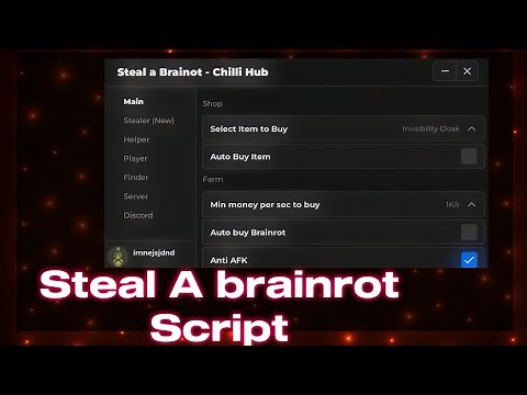 Steal A Brainrot | Auto steal | Speed boost | Chilli Hub | Best Sab Script | Auto buy | Esp highest