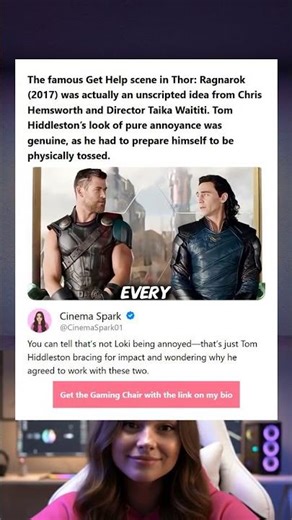 The famous Get Help scene in Thor Ragnarok 2017 was actually an unscripted idea from Chris Hemsworth