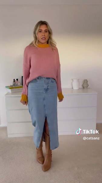 How to style tan boots, u love mixing im wuth denim and cooour, this keeps the outfit dun and light in tones. This knit is heaven 💗🧡 #howtostyletanboots #tanboots #howtostyle #howtowear