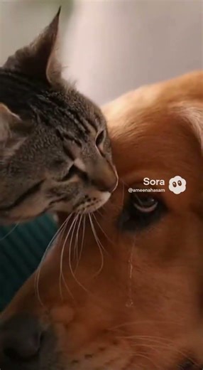 A cat comforting a crying dog 🥹❤️ #cats