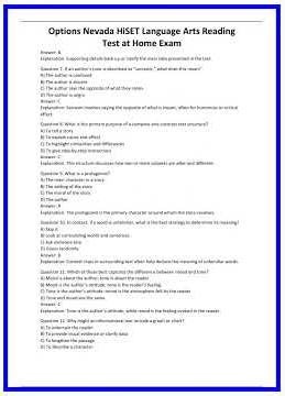 Options Nevada HiSET Language Arts Reading Test at Home Exam 636x882