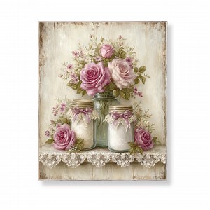 Shabby Chic Pantry Jar Printable Wall Art With Pink Roses Vintage Cottage Kitchen Shelf Decor Romantic Rustic Lace Digital Download Picture - Etsy