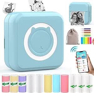 Print Pods Mini Bluetooth Pocket Thermal Sticker Printer With 11 Rolls Paper for iOS & Android - Inkless Photo Note Printing