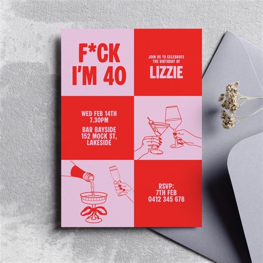 Funny 40th Birthday Invitation: Editable DIY Party Invite - Etsy