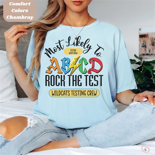 Retro Most Likely to Rock the Test ABCD Custom Comfort Colors Tshirt, Trendy Teacher Name Exam Shirt, Lightening Bolt Grade, School Spirit - Etsy