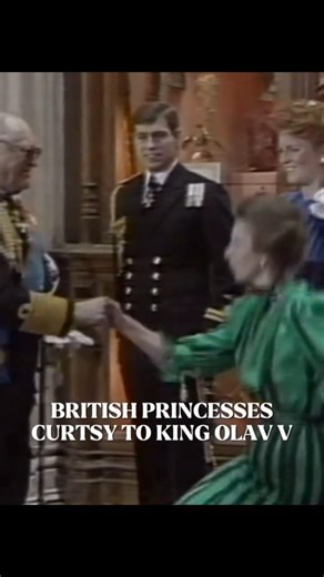 British Princesses curtsy to King Olav V of Norway (Princess Diana, Princess Anne, Princess Margaret