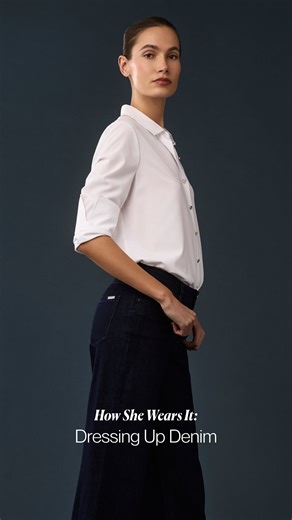 7.3K views · 126 reactions | The art of dressing up denim. @‌sissiottostyle shows how a white button-up and plaid coat can make a casual outfit feel polished. #IlovemyJR L’art de sublimer le denim. @‌Sissiottostyle montre comment une chemise blanche et un manteau à carreaux peuvent rendre une tenue décontractée élégante. | Joseph Ribkoff | Facebook