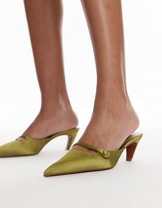 Mango - Chaussures en satin à talon et bride croisée devant - Vert | ASOS