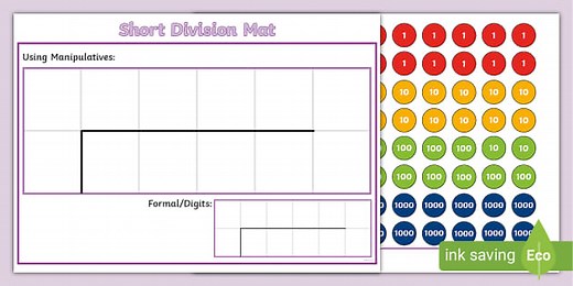 KS2 Short Division Manipulatives and Digits Mat (Up to 4 Digits by 1 Digit)