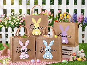 Personalized Easter Tote Bag,jute Easter Bag,easter Bunny Bag With Name,easter Bunny Basket,kids Egg Hunt Bag,easter Gift Bags,easter Basket - Etsy
