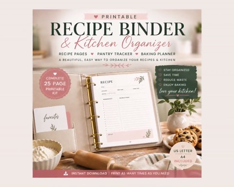 Printable Recipe Binder & Kitchen Organizer | Recipe Planner, Pantry Inventory, Baking Planner Kit | A4   US Letter PDF - Etsy