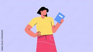 Woman Holding Notebook Animation HD On Alpha Stock Video