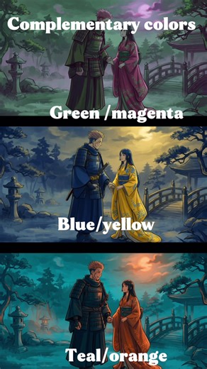 Complementary colors are pairs of hues that sit opposite each other on a color wheel. When mixed or combined, they create a grayscale color like white or black. When placed side by side, they create the strongest contrast possible. The primary complementary color pairs are red and green, blue and orange, and yellow and purple. The complementary color of a primary color is created by mixing the other two primary colors. #filmmaking #anime #animeedits #animefans #cinematography