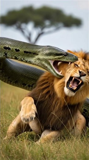 Big Snake Vs Lion Attack 🥺🥺 #wildlife