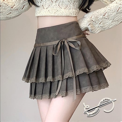 Pleated Gothic Mini Skirt | Lace Trim Bow, Grunge Alt Outfit - Etsy