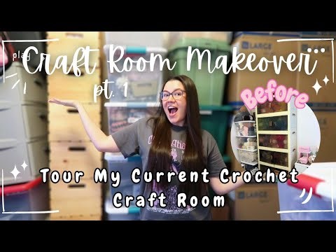 CROCHET CRAFT ROOM MAKEOVER PT1 🌸 TOUR MY CURRENT CRAFT ROOM 🧶 PLANS FOR OUR NEW SPACE ✨
