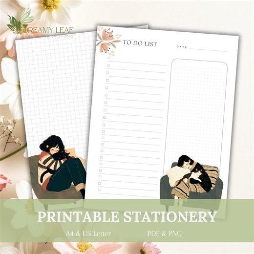 Printable Letter Writing Stationery Note Paper for Cat Lover, Printable Lined Notepad, to Do List Printable Design - Etsy