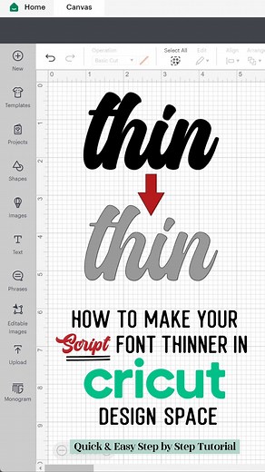 21K views · 156 reactions | Learn How To Make Script Font (Text) THINNER in Cricut Design Space. Alhtough we released a similar tutorial, this video focuses on script fonts with connecting letters, while the other one was about fonts with letters that are not connecting. #cricut #cricuttips #cricuttipsandtricks #cricutforbeginners #designspace | Craft & Design Tuts | Facebook