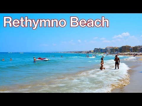 Rethymno Beach Crete Greece walk tour 2022 - 4K
