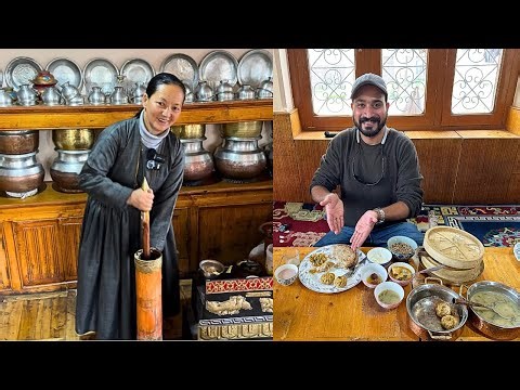 200 साल पुराना ladakhi kitchen | Heritage Home Stay Food & Local beer | ladakh food tour ￼