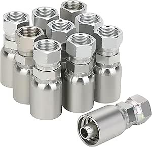 1/2’’ ID Hose x 1/2’’ JIC 37 Degree Flare Swivel Hydraulic Hose Fittings End, 10PCS Set for Single Wire Hydraulic Hose